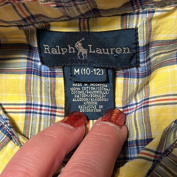 Ralph Lauren Boys L/S Yellow and Blue Checked Button-Up, EUC, Size Medium - Picture 2 of 8